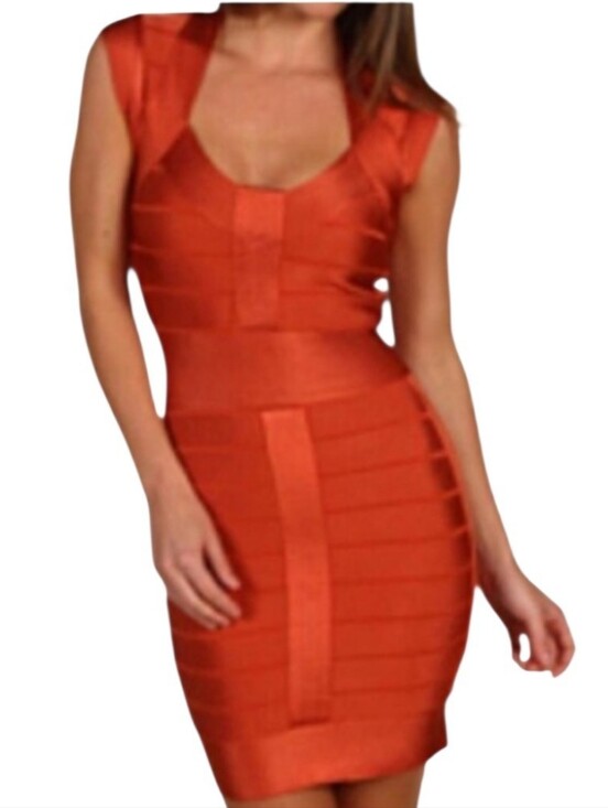 French Connection Dresses & Skirts - French Connection Miami Spotlight Burnt Orange Bandage Mini Bodycon Dress Sz 14